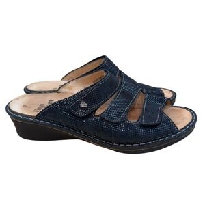 Finn Comfort Black Stamped Nubuck Mule Slide Sandals, Women's 6, EUC